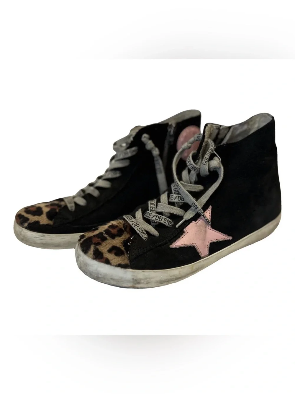 Golden Goose black fancy Sneakers Pink Star and Leopard Toe Cap. Girl sz 32 or 1